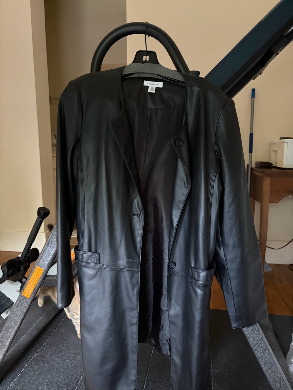 Calvin Klein Black Genuine Leather Long Blazer Jacket M